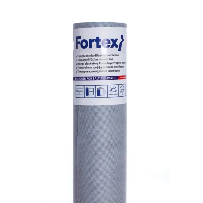 Fortex Extra– trijų sluoksnių kvėpuojanti membrana skirta sienoms ir stogui. Plėvelė turi elastingą funkcinį sluoksnį, kuris yra visiškai nelaidus vandeniui ir vėjui, bet laidus garams.