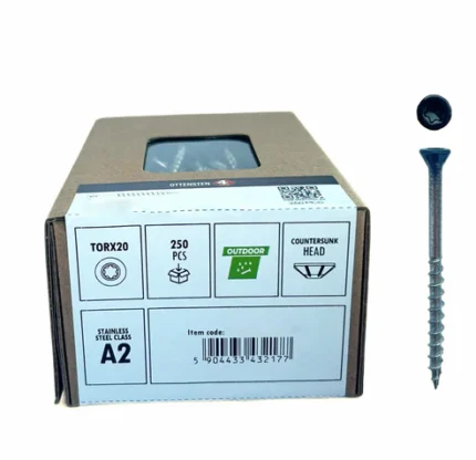 4PRO – Terasinis medsraigtis, įleidžiama galvutė TX20, A2 nerūdijančio plieno (4.2 x 56 mm) Juoda dažyta galvutė